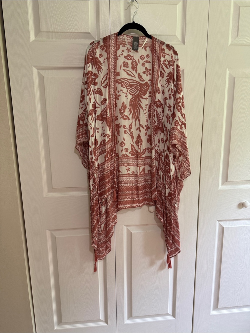 Vince Camuto Rust and Cream Floral Kimono Tunic